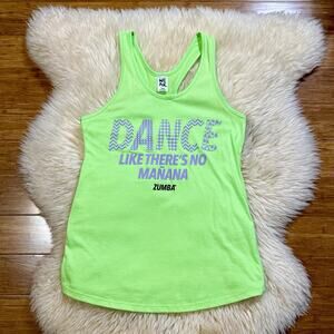 Zumba Fitness Zumba Wear Women’s Neon Lime Green Tank Top Purple Text Size XS